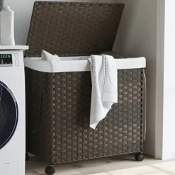 vidaXL Wasmand op wielen 60x35x60,5 cm rattan donkerbruin