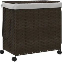 vidaXL Wasmand op wielen 60x35x60,5 cm rattan donkerbruin