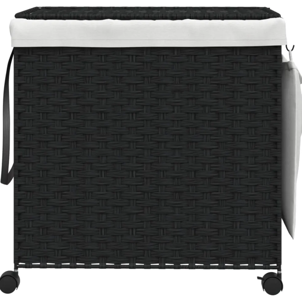 vidaXL Wasmand op wielen 60x35x60,5 cm rattan zwart