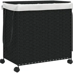 vidaXL Wasmand op wielen 60x35x60,5 cm rattan zwart