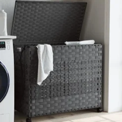 vidaXL Wasmand op wielen 66x35x60 cm rattan grijs