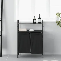 vidaXL Wasmand 2 vakken met planken zwart eikenkleurig