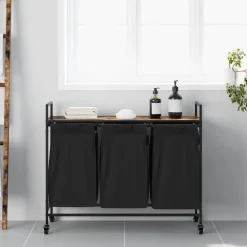 vidaXL Wasmand 3 vakken met planken gerookt eikenkleurig