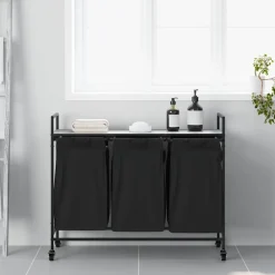 vidaXL Wasmand 3 vakken met planken grijs sonoma eiken