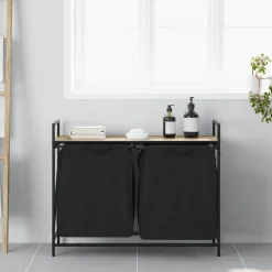vidaXL Wasmand 2 vakken met plank sonoma eikenkleurig