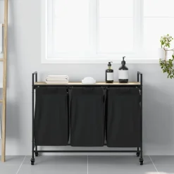 vidaXL Wasmand 3 vakken met planken sonoma eikenkleurig