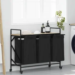 vidaXL Wasmand 3 vakken met planken sonoma eikenkleurig