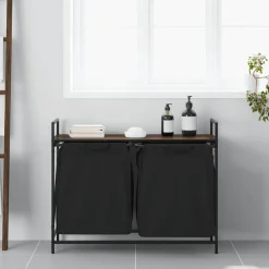 vidaXL Wasmand 2 vakken met plank bruin eikenkleurig