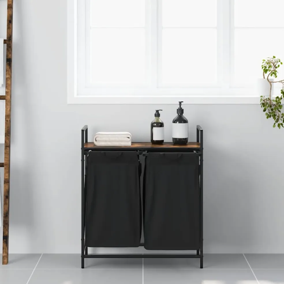 vidaXL Wasmand 2 vakken met plank gerookt eikenkleurig