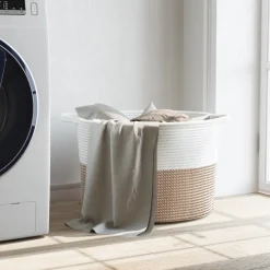 vidaXL Wasmand Ø 55x36 cm katoen bruin en wit