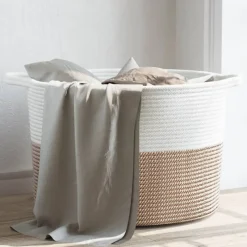 vidaXL Wasmand Ø 55x36 cm katoen bruin en wit
