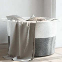 vidaXL Wasmand Ø 55x36 cm katoen grijs en wit