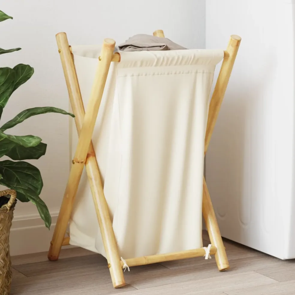 vidaXL Wasmand 41,5x36x63,5 cm bamboe crèmewit