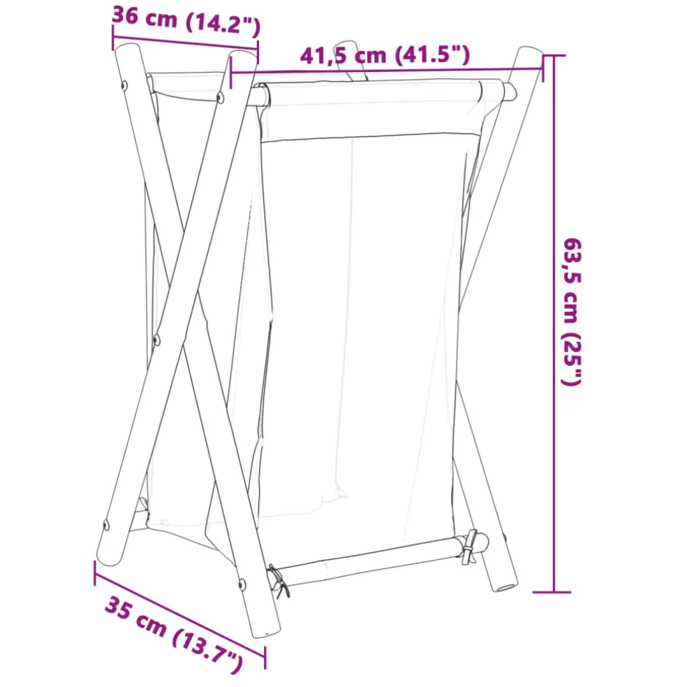vidaXL Wasmand 41,5x36x63,5 cm bamboe crèmewit