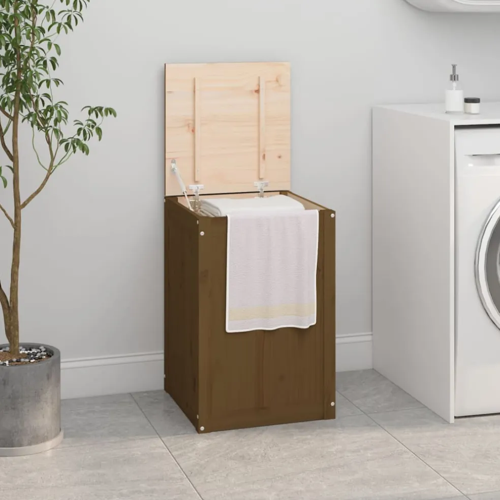 vidaXL Wasmand 44x44x66 cm massief grenenhout honingbruin
