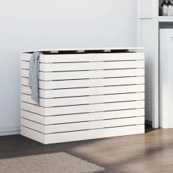 vidaXL Wasmand 88,5x44x66 cm massief grenenhout wit
