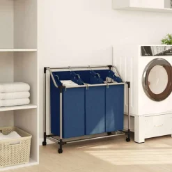 vidaXL Wassorteerder met 3 zakken staal blauw
