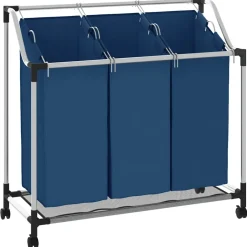 vidaXL Wassorteerder met 3 zakken staal blauw