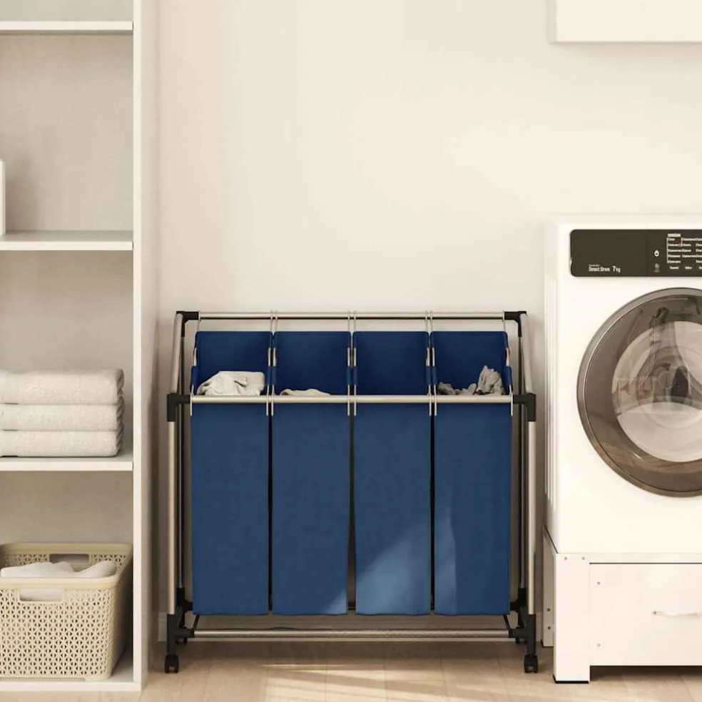 vidaXL Wassorteerder met 4 zakken staal blauw