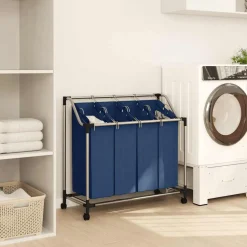 vidaXL Wassorteerder met 4 zakken staal blauw