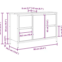 vidaXL Wastafelkast met lades 90x34,5x60 cm sonoma eikenkleurig