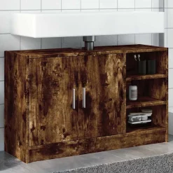 vidaXL Wastafelkast 90x29x55 cm bewerkt hout gerookt eikenkleurig