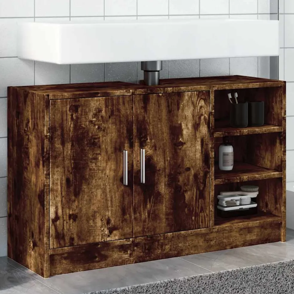 vidaXL Wastafelkast 90x29x55 cm bewerkt hout gerookt eikenkleurig