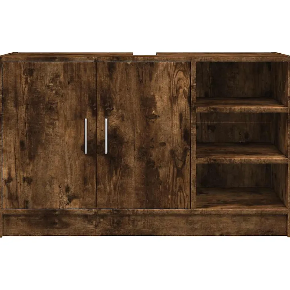 vidaXL Wastafelkast 90x29x55 cm bewerkt hout gerookt eikenkleurig