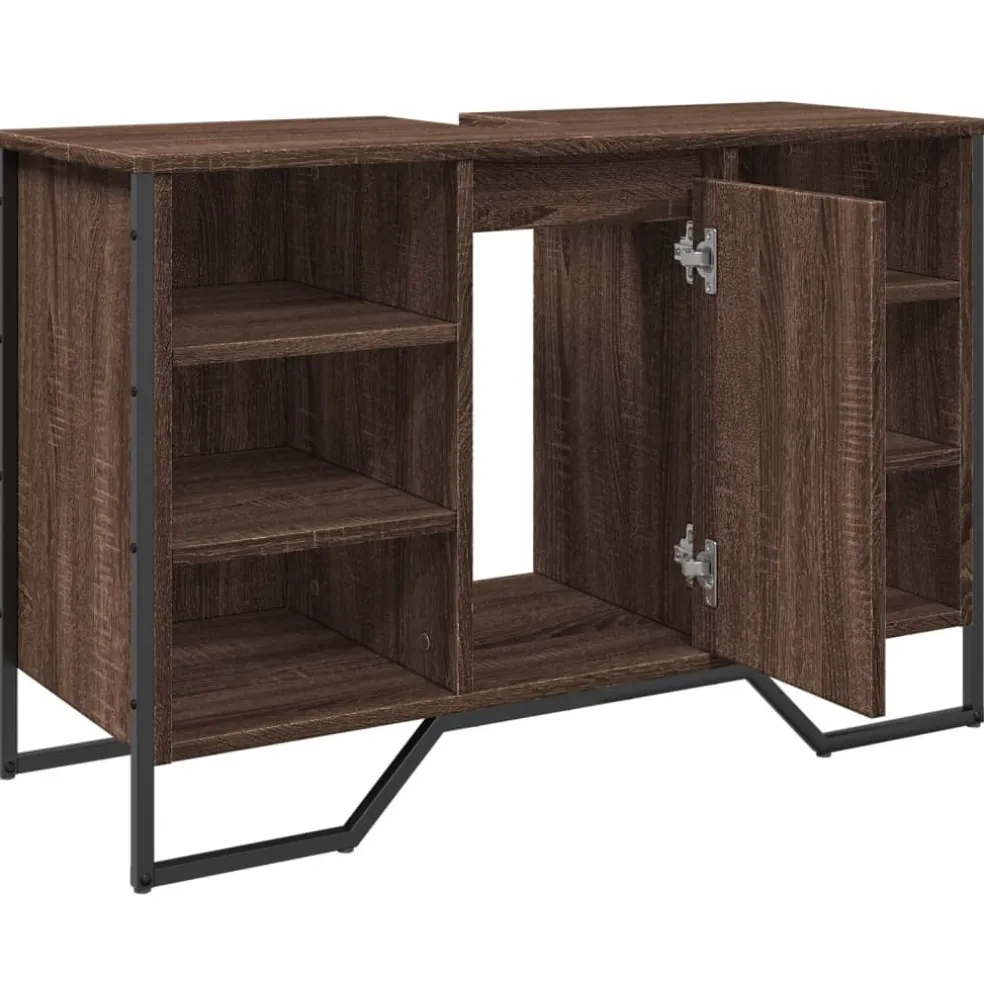 vidaXL Wastafelkast 91x35x60 cm bewerkt hout bruin eikenkleurig