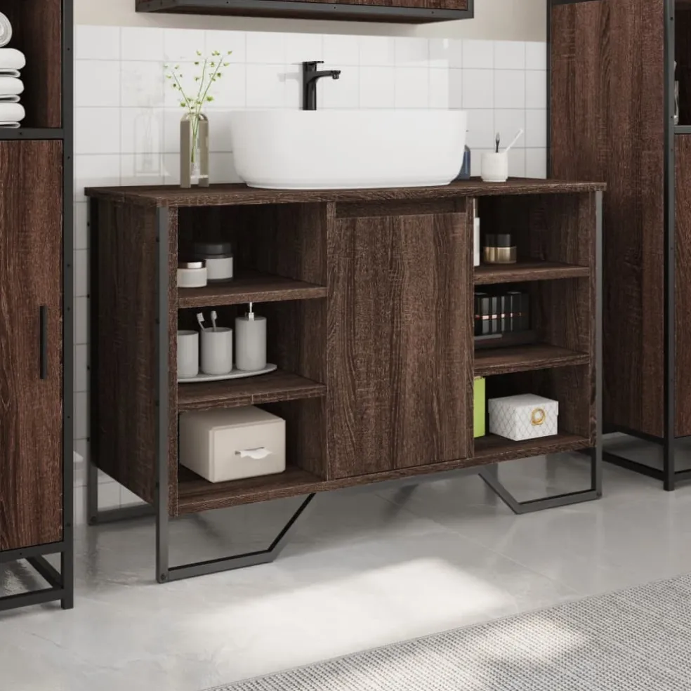 vidaXL Wastafelkast 91x35x60 cm bewerkt hout bruin eikenkleurig