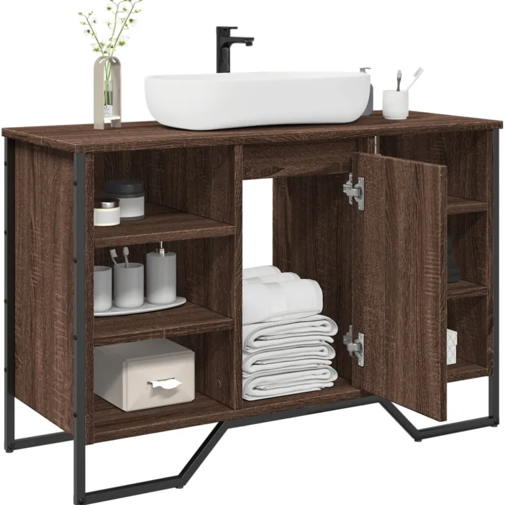 vidaXL Wastafelkast 91x35x60 cm bewerkt hout bruin eikenkleurig