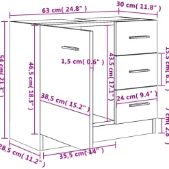 vidaXL Wastafelkast 63x30x54 cm bewerkt hout betongrijs