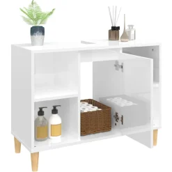 vidaXL Wastafelkast 80x33x60 cm bewerkt hout hoogglans wit