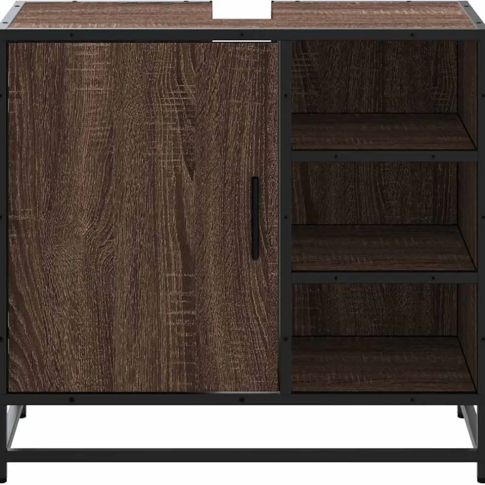 vidaXL Wastafelkast 65x33x60 cm bewerkt hout bruin eikenkleur