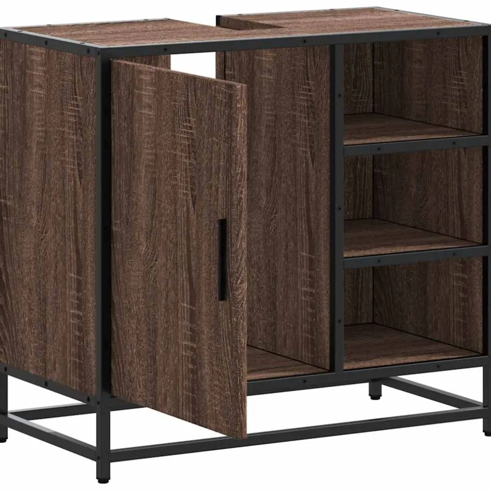 vidaXL Wastafelkast 65x33x60 cm bewerkt hout bruin eikenkleur