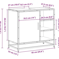 vidaXL Wastafelkast 65x33x60 cm bewerkt hout bruin eikenkleur
