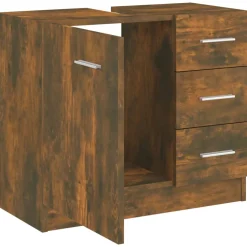 vidaXL Wastafelkast 63x30x54 cm bewerkt hout gerookt eikenkleurig