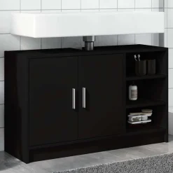 vidaXL Wastafelkast 90x29x55 cm bewerkt hout zwart