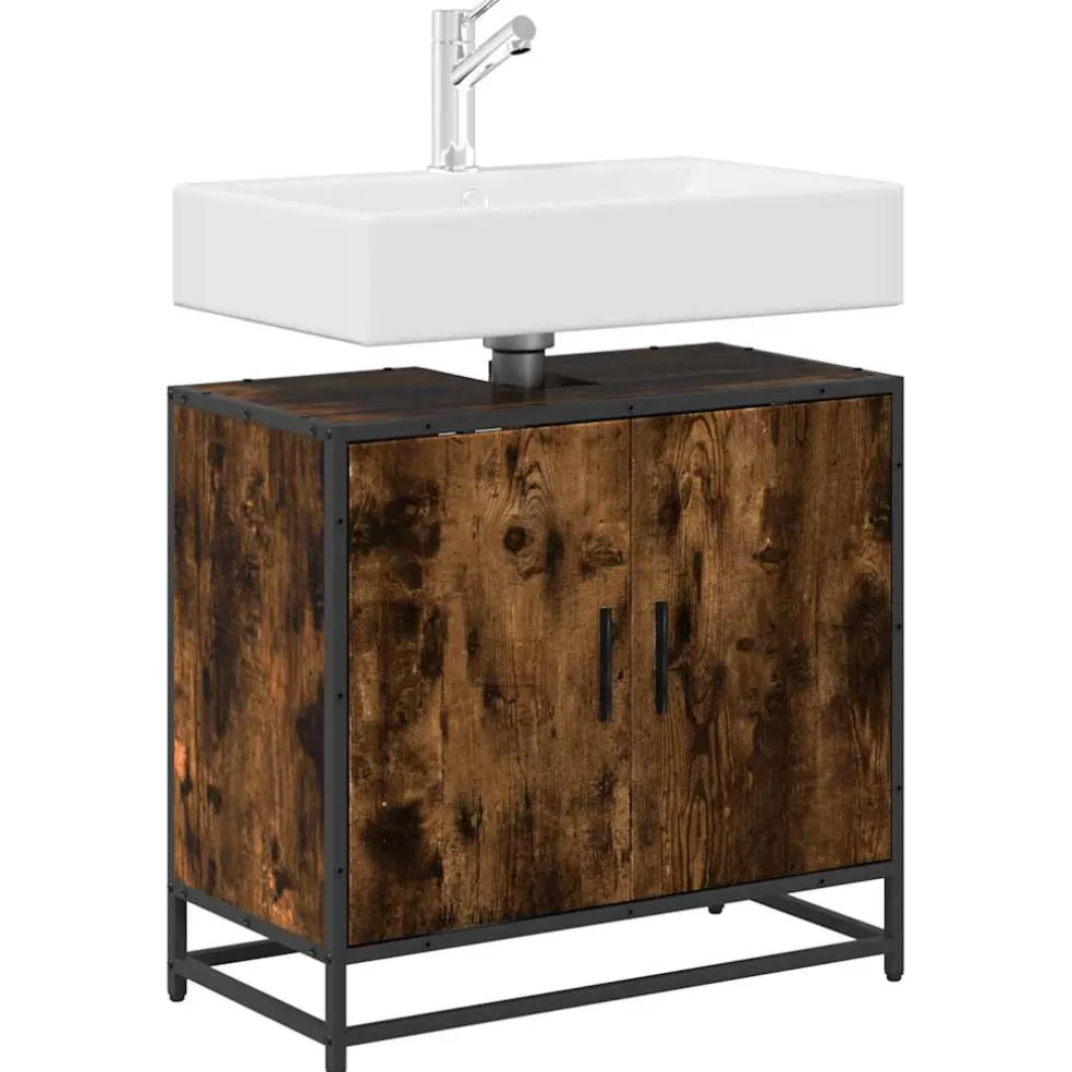 vidaXL Wastafelkast 65x33x60 cm bewerkt hout gerookt eikenkleurig