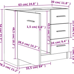 vidaXL Wastafelkast 63x30x54 cm bewerkt hout wit