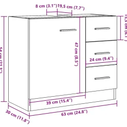 vidaXL Wastafelkast 63x30x54 cm spaanplaat zwart eikenkleurig