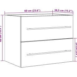 vidaXL Wastafelkast 60x38,5x48 cm spaanplaat zwart eikenkleurig