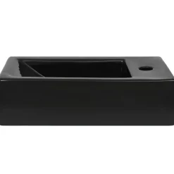 vidaXL Wastafel met kraangat rechthoekig 46x25,5x12 cm keramiek zwart