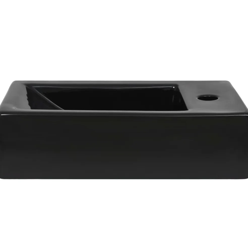 vidaXL Wastafel met kraangat rechthoekig 46x25,5x12 cm keramiek zwart