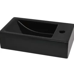 vidaXL Wastafel met kraangat rechthoekig 46x25,5x12 cm keramiek zwart
