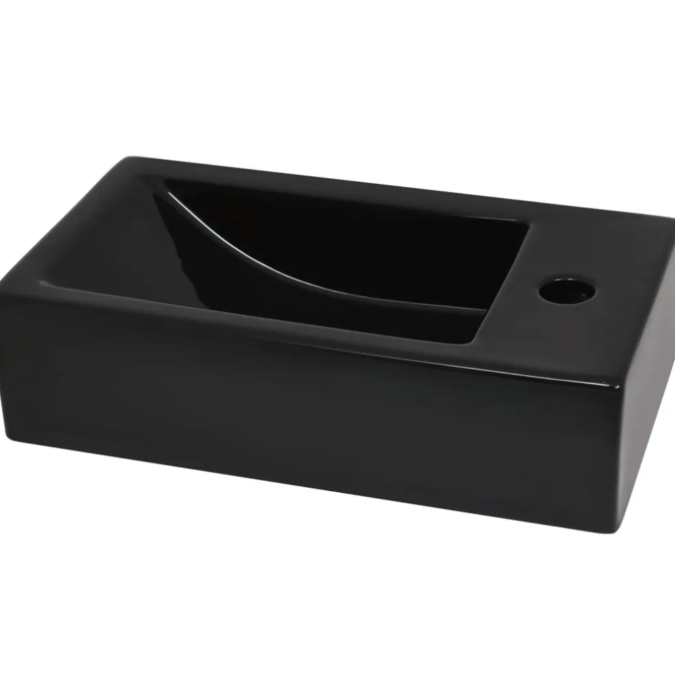 vidaXL Wastafel met kraangat rechthoekig 46x25,5x12 cm keramiek zwart