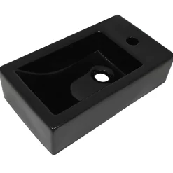 vidaXL Wastafel met kraangat rechthoekig 46x25,5x12 cm keramiek zwart