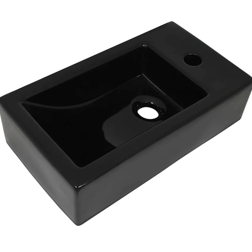 vidaXL Wastafel met kraangat rechthoekig 46x25,5x12 cm keramiek zwart