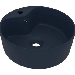 vidaXL Wastafel met overloop 36x13 cm keramiek mat donkerblauw