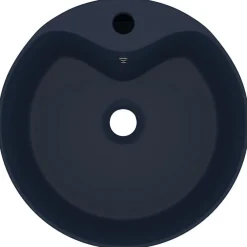 vidaXL Wastafel met overloop 36x13 cm keramiek mat donkerblauw